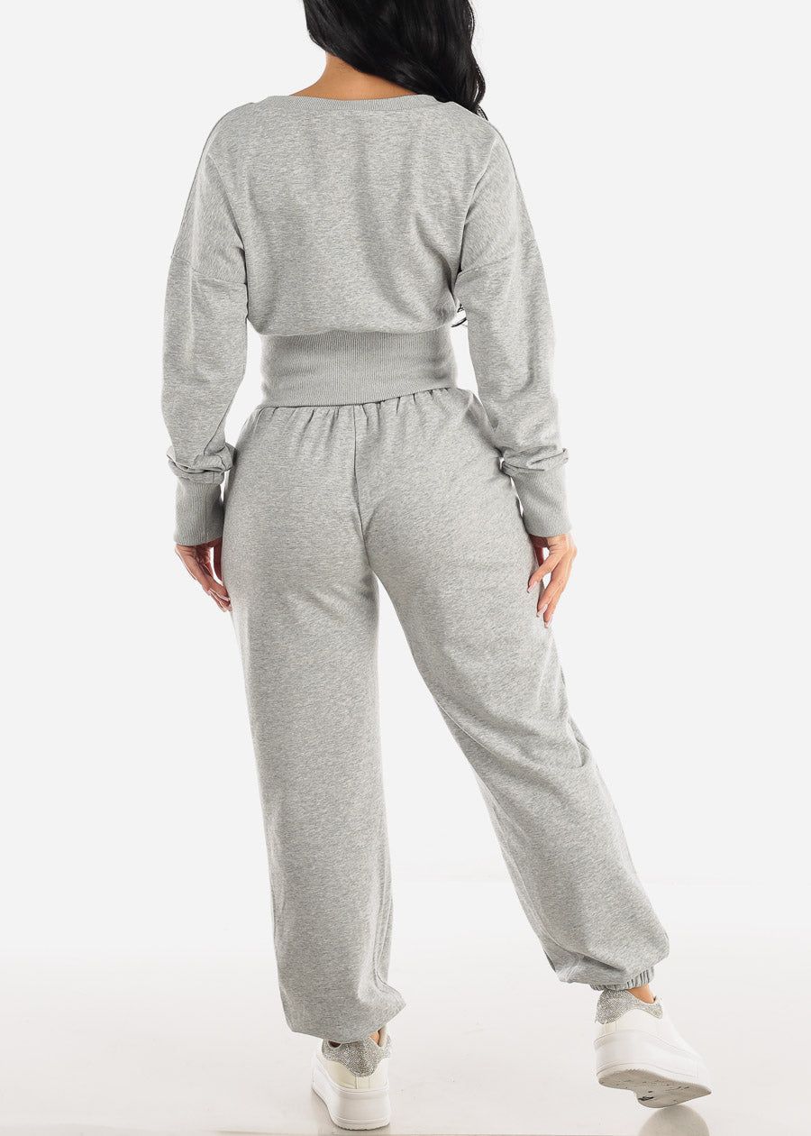 Long Sleeve Sweatshirt & High Waist Jogger Pants Grey (2 PCE SET) sold by Moda product image thumbnail 3