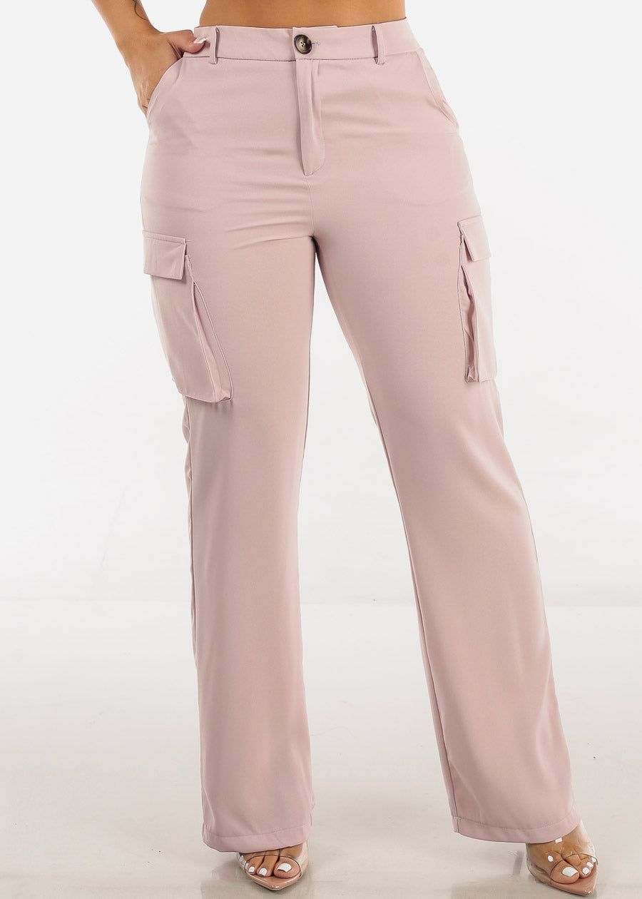 Super High Waist Straight Cargo Pants Mauve sold by Moda