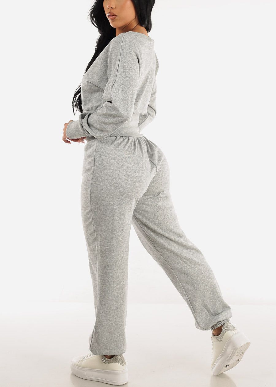 Long Sleeve Sweatshirt & High Waist Jogger Pants Grey (2 PCE SET) sold by Moda product image thumbnail 4