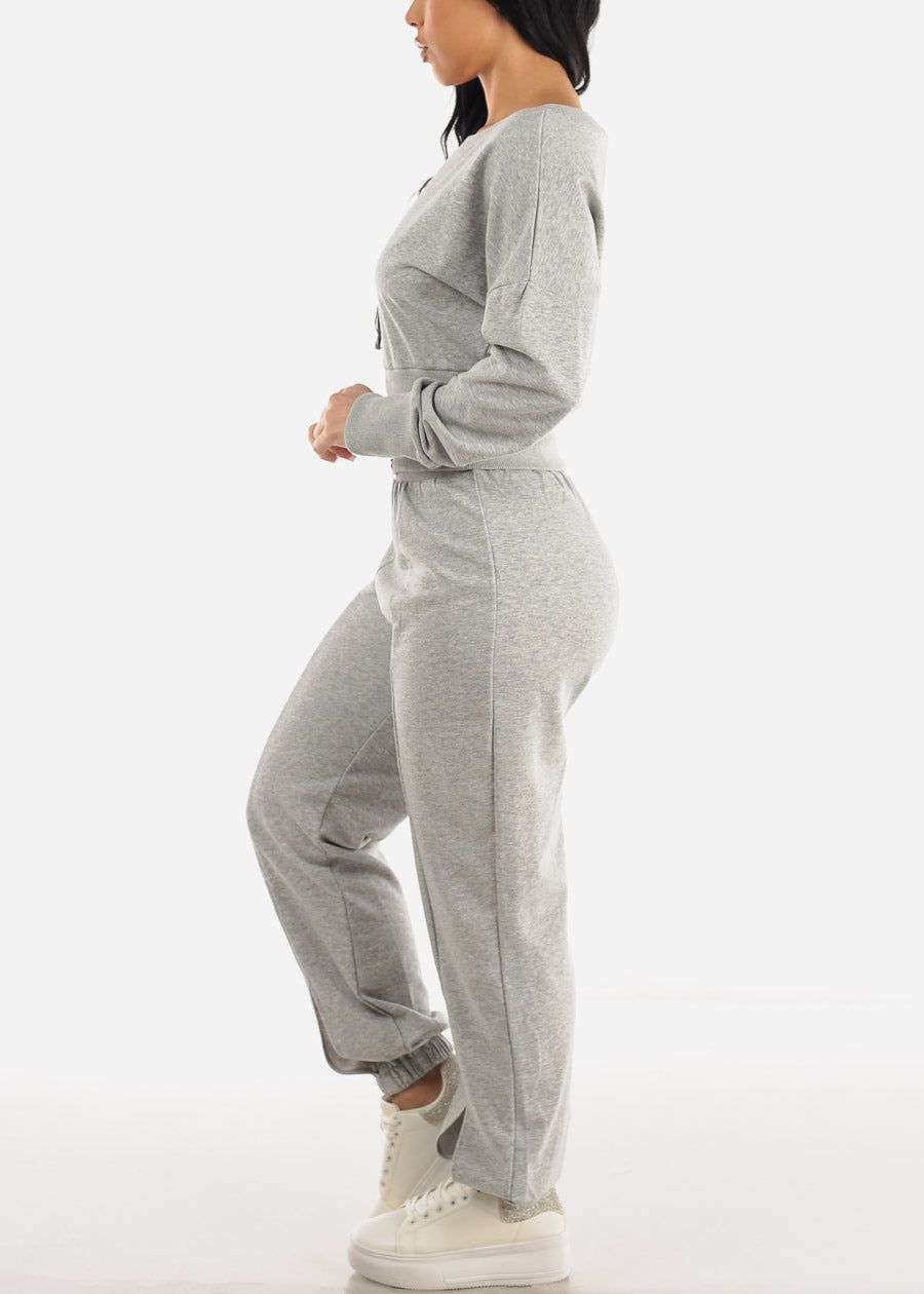 Long Sleeve Sweatshirt & High Waist Jogger Pants Grey (2 PCE SET) sold by Moda product image thumbnail 2