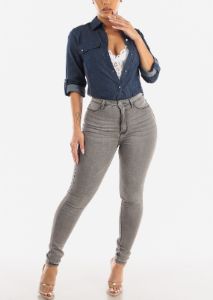 Spandex Waist Navy Skinny Pants sold by Moda