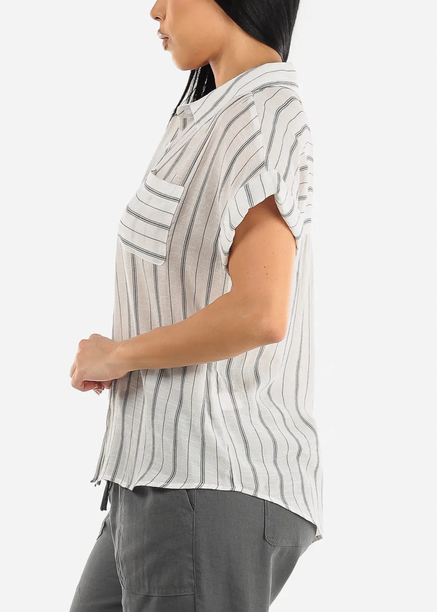 Short Sleeve Button Up Stripe Shirt White & Black sold by Moda product image thumbnail 3