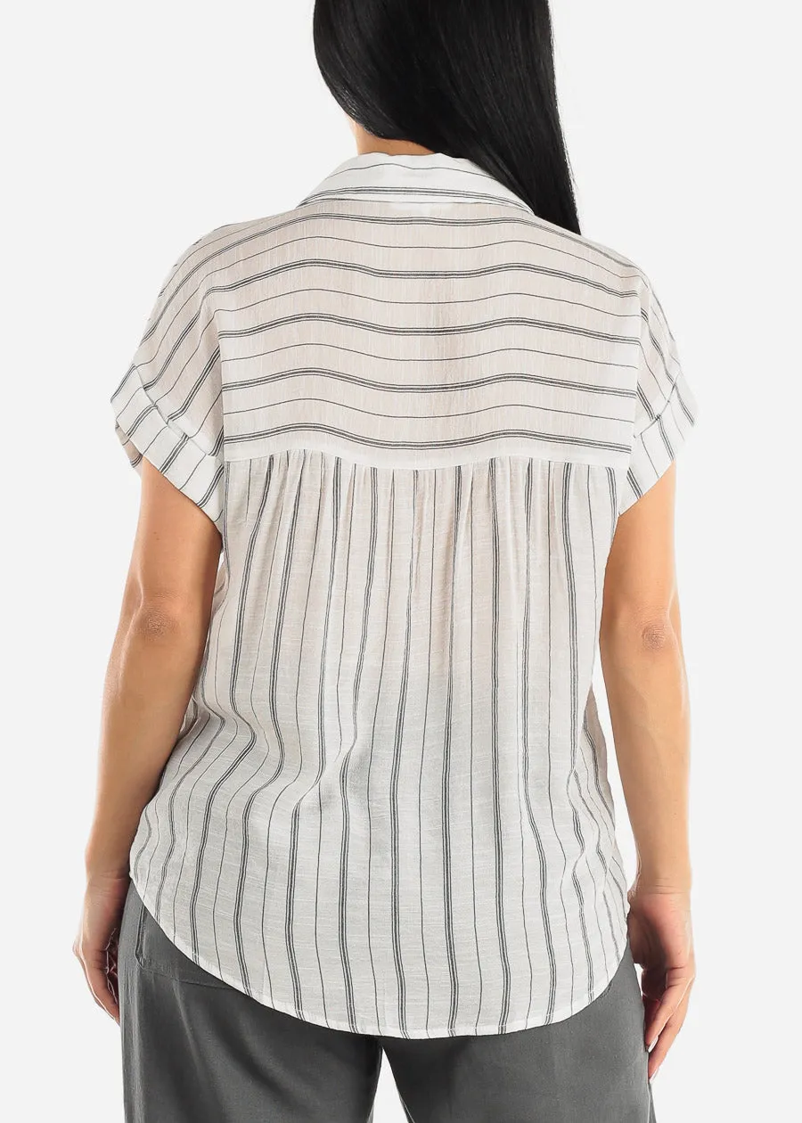 Short Sleeve Button Up Stripe Shirt White & Black sold by Moda product image thumbnail 4