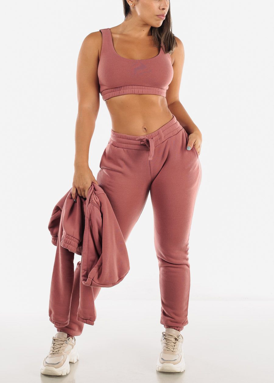Fleece Hoodie, Sports Bra & Joggers Mauve (3 PCE SET) sold by Moda product image thumbnail 3