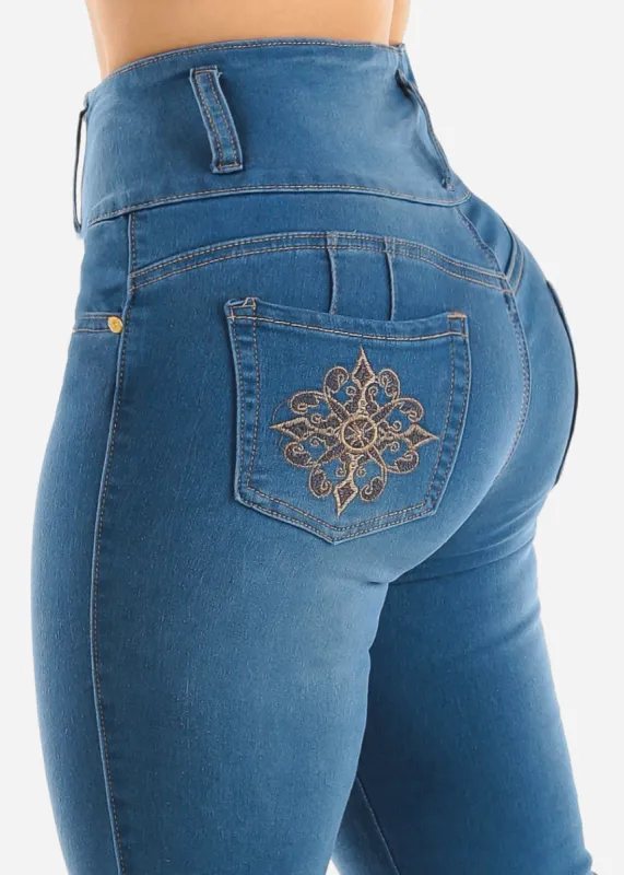 Super High Waisted Butt Lifting Skinny Jeans Med Blue sold by Moda