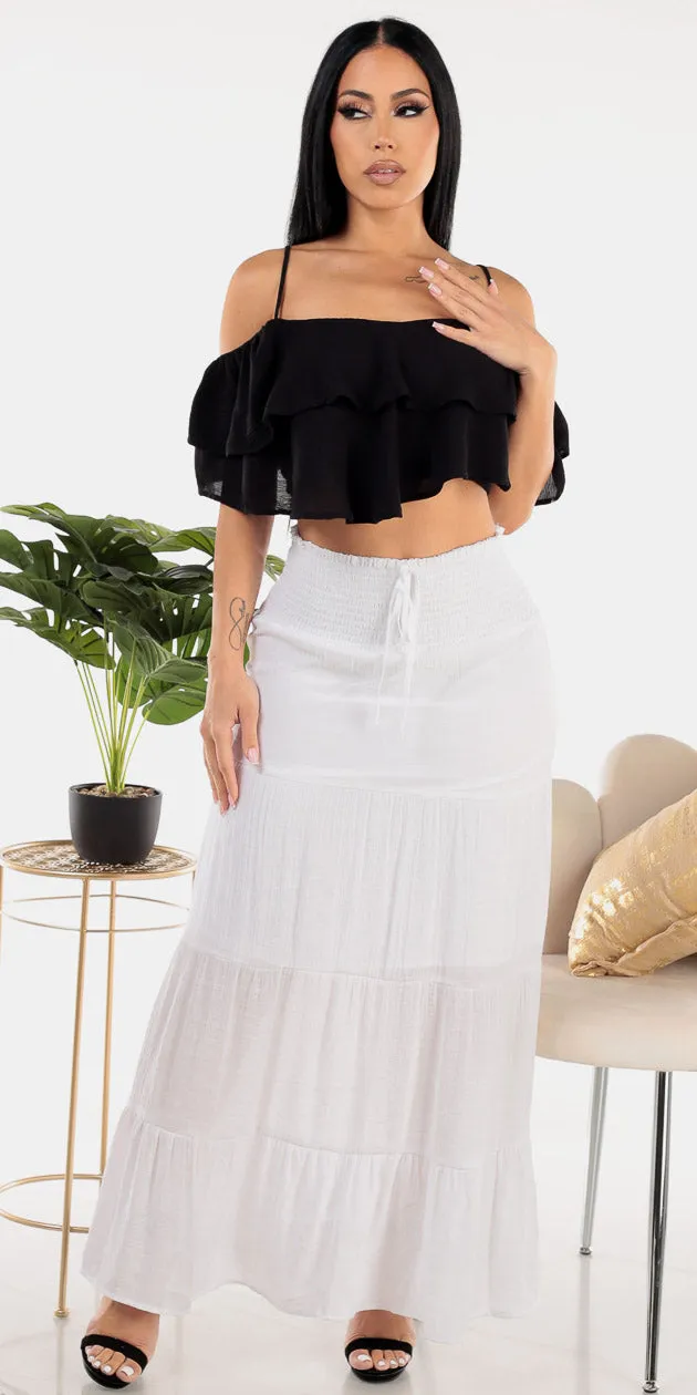 Ruffle Tiered Maxi Skirt Look sold by Moda