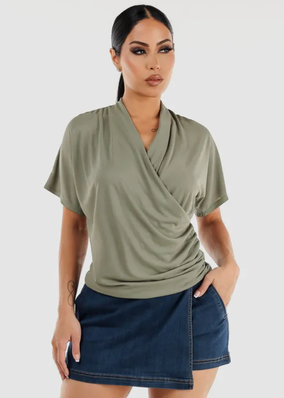 Short Dolman Sleeve Surplice Blouse Sage sold by Moda
