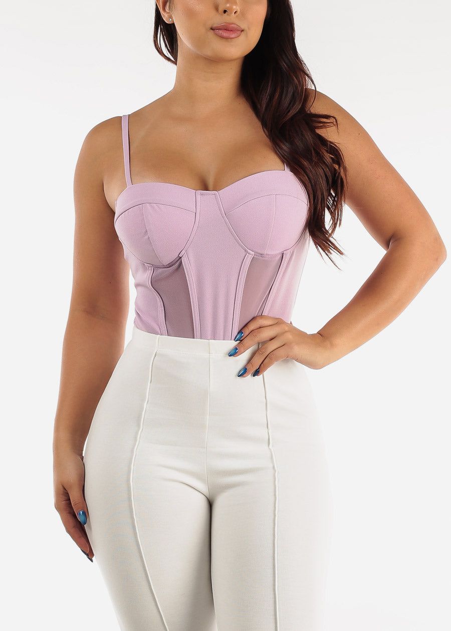 Sleeveless Lavender Thong Corset Bodysuit sold by Moda