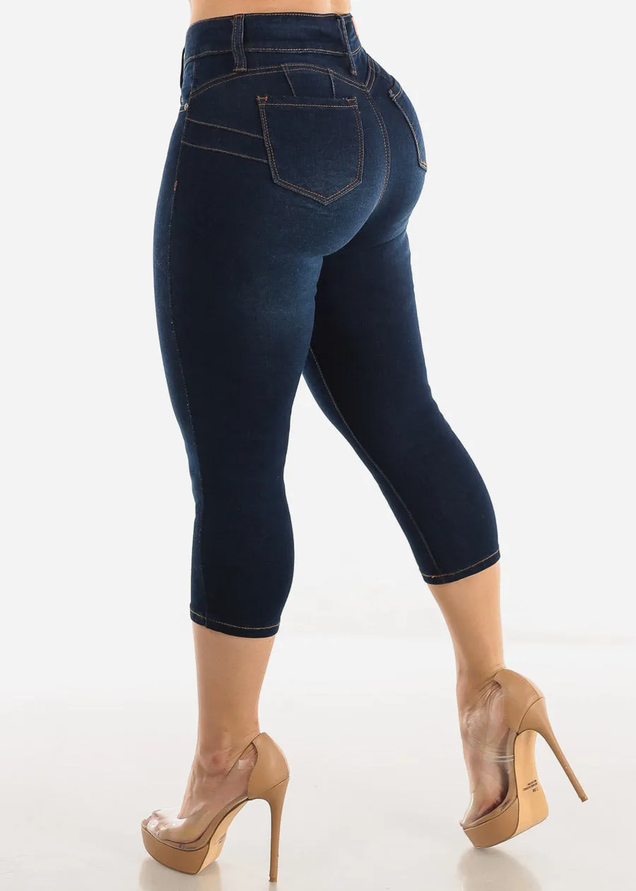 Classic Butt Lift High Waist Dark Denim Capris sold by Moda