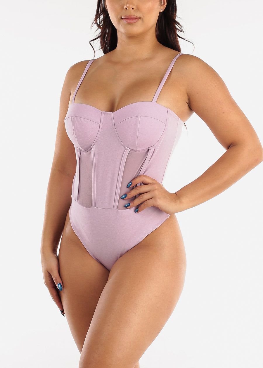 Sleeveless Lavender Thong Corset Bodysuit sold by Moda product image thumbnail 2