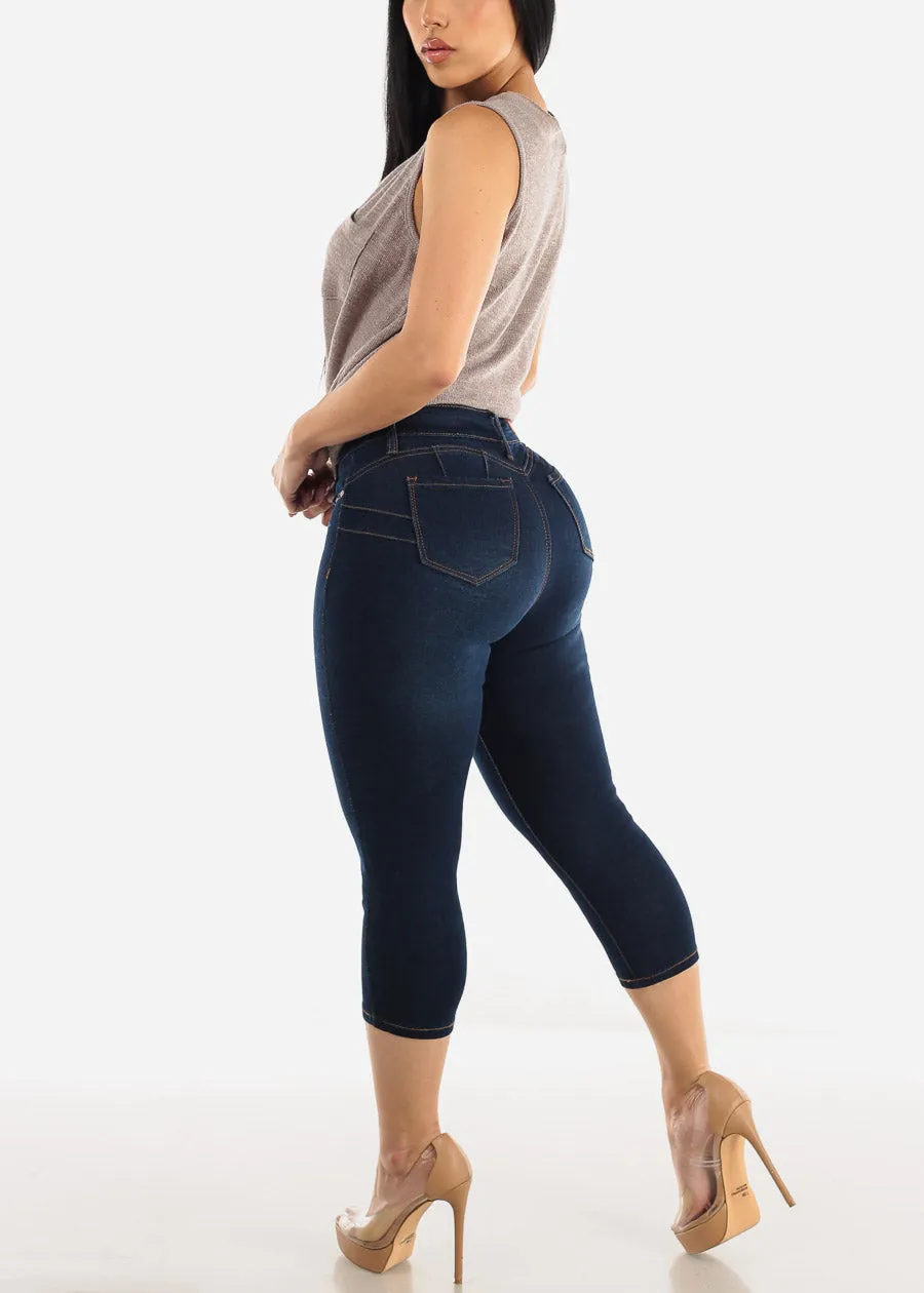 Classic Butt Lift High Waist Dark Denim Capris sold by Moda product image thumbnail 5