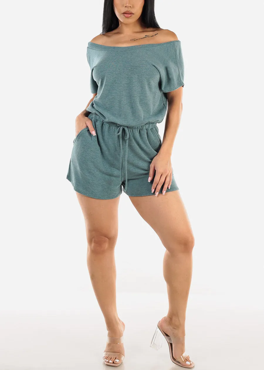 Off Shoulder Casual Romper Heather Teal w Pockets sold by Moda product image thumbnail 2