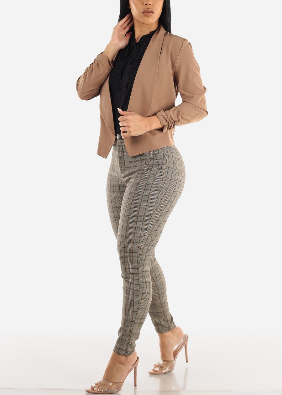 High Waisted Checkered Belted Skinny Pants Brown sold by Moda product image thumbnail 2