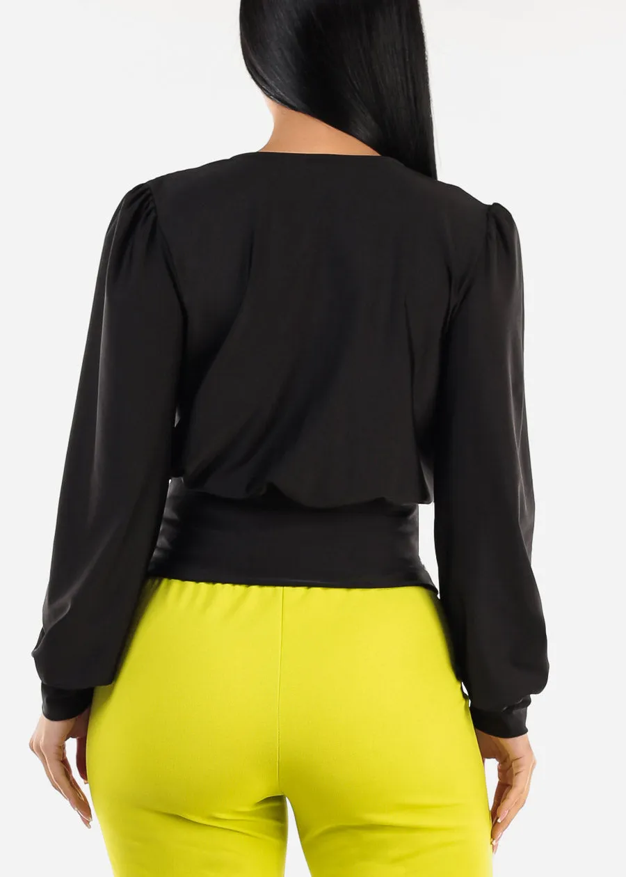 Black Long Sleeve Surplice Satin Blouse sold by Moda product image thumbnail 4