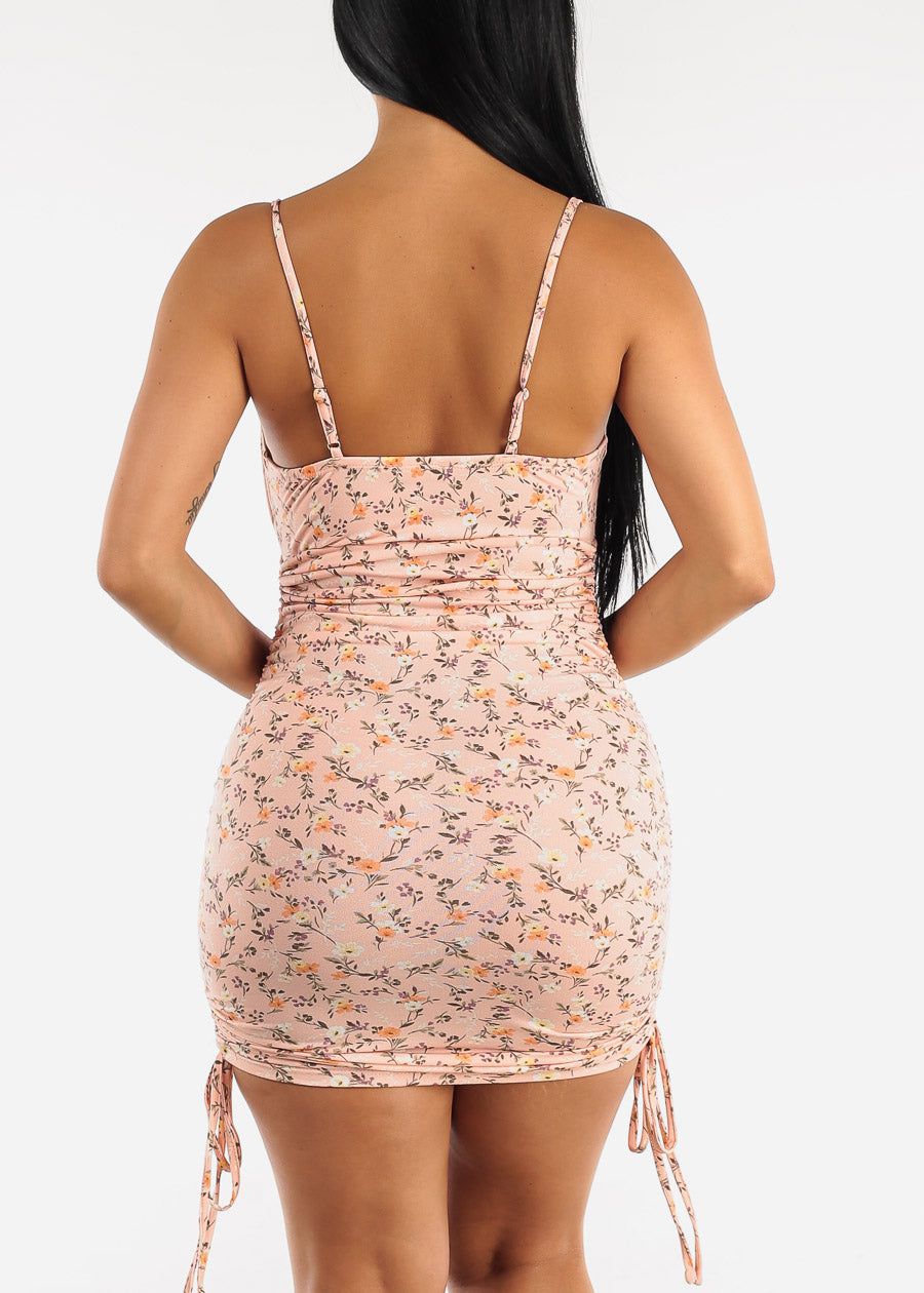 Sleeveless Floral Ruched Bodycon Mini Dress Light Pink sold by Moda product image thumbnail 4