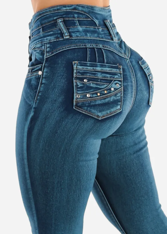 Butt Lift Super High Waist Skinny Jeans Med Sand Wash sold by Moda