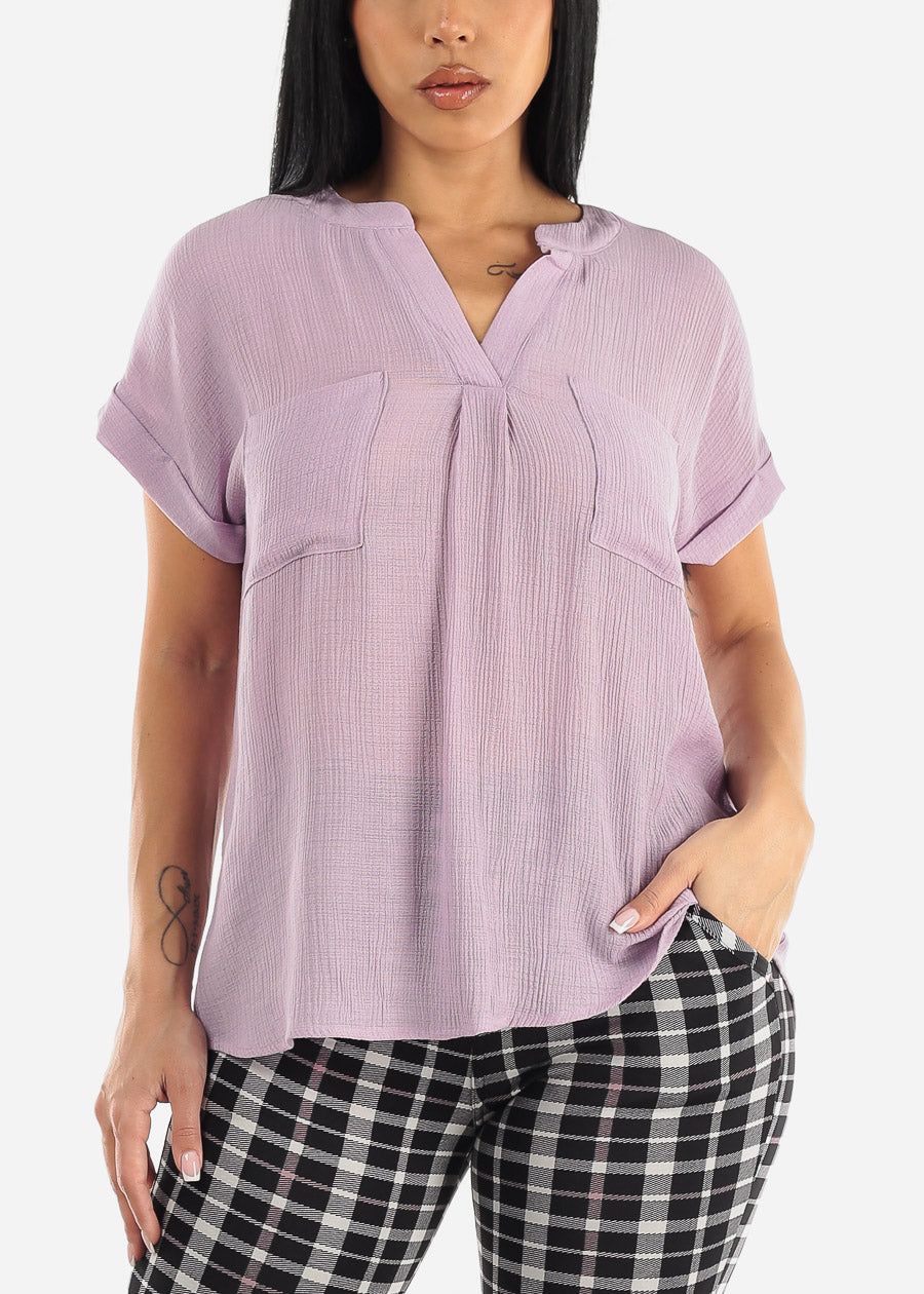 Gauze Cap Sleeve Lavender Shirt w Back Buttons sold by Moda product image thumbnail 5