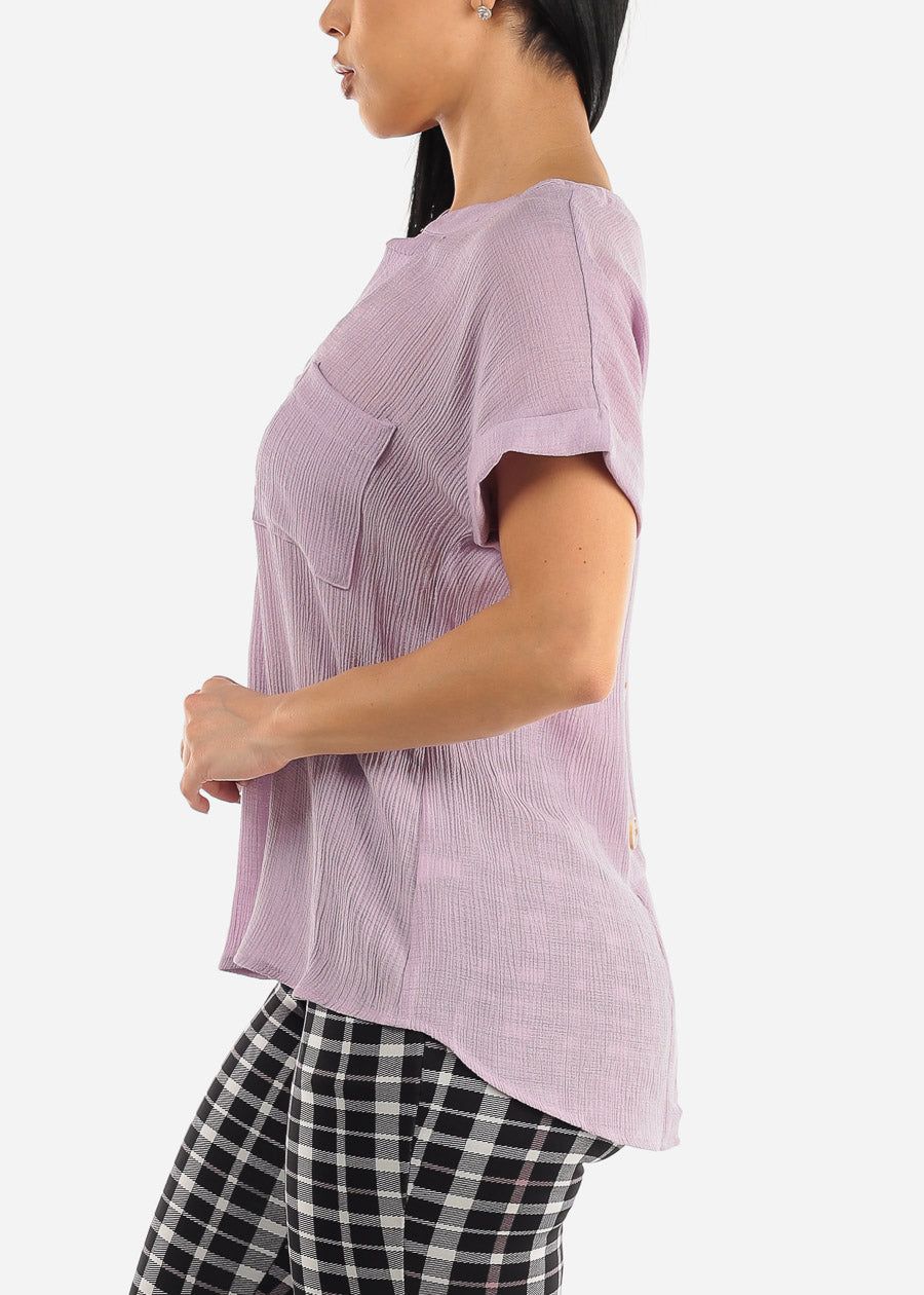 Gauze Cap Sleeve Lavender Shirt w Back Buttons sold by Moda product image thumbnail 3