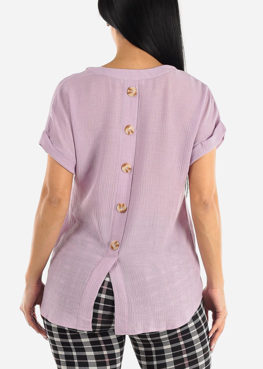 Gauze Cap Sleeve Lavender Shirt w Back Buttons sold by Moda product image thumbnail 4