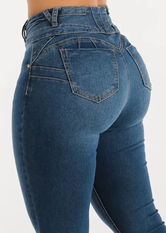 Butt Lift Mid Rise Med Blue Skinny Jeans sold by Moda