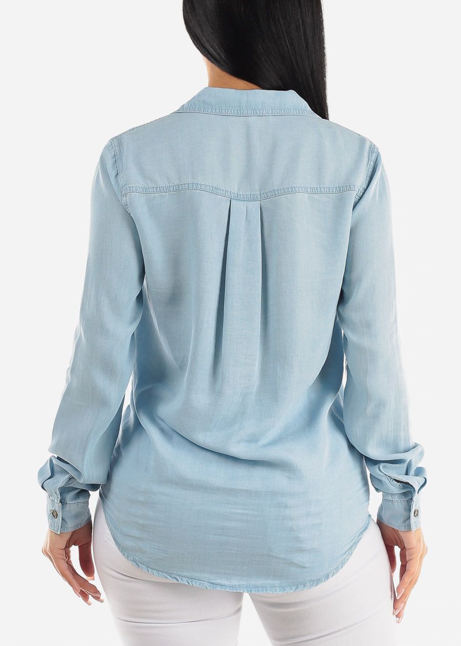 Button Down Long Sleeve Denim Shirt Light Blue sold by Moda product image thumbnail 4