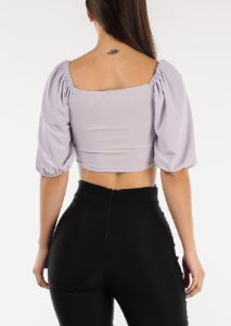 Elbow Sleeve Ruched Front Crop Top Light Purple sold by Moda