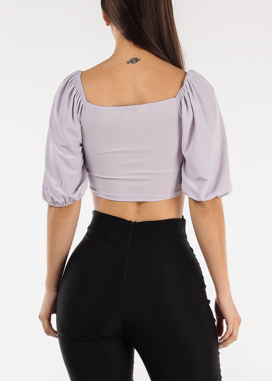 Elbow Sleeve Ruched Front Crop Top Light Purple sold by Moda product image thumbnail 4