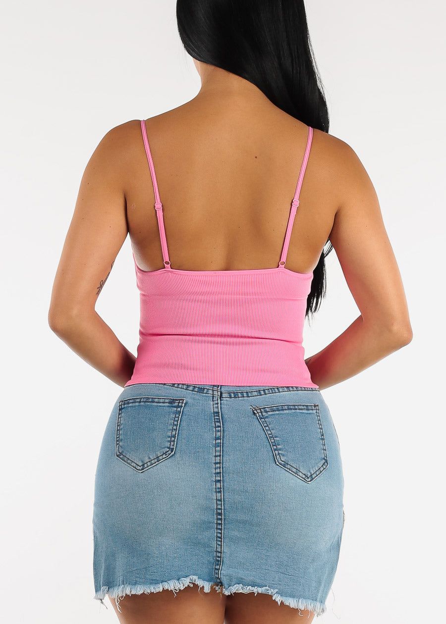 Spaghetti Strap Padded Bust Seamless Crop Top Pink sold by Moda product image thumbnail 4
