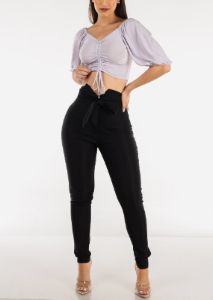 Elbow Sleeve Ruched Front Crop Top Light Purple sold by Moda