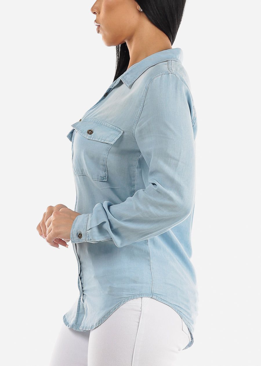 Button Down Long Sleeve Denim Shirt Light Blue sold by Moda product image thumbnail 3