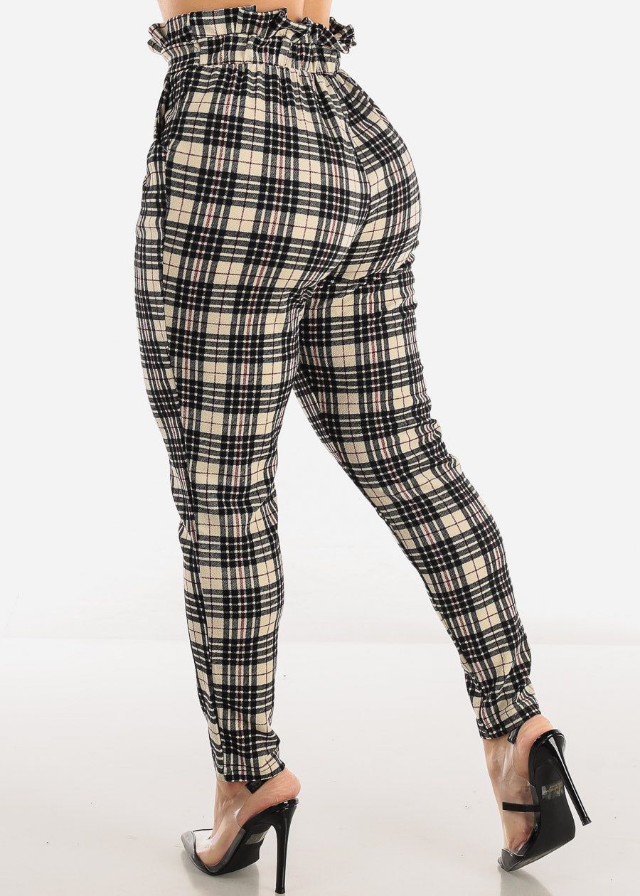 Paperbag Waist Plaid Dressy Skinny Pants Beige sold by Moda product image thumbnail 4