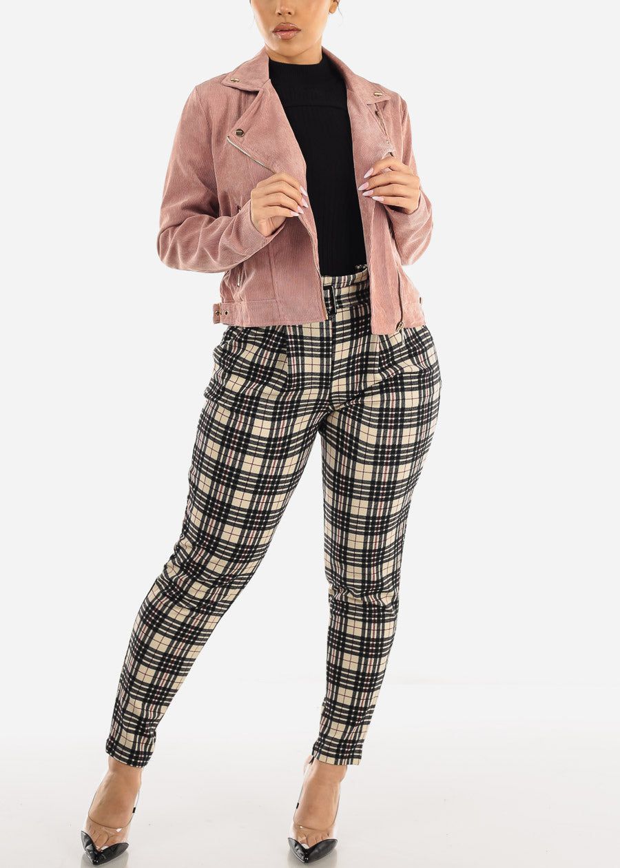 Paperbag Waist Plaid Dressy Skinny Pants Beige sold by Moda product image thumbnail 2