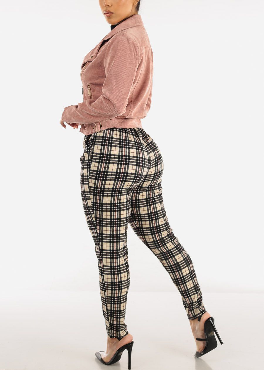 Paperbag Waist Plaid Dressy Skinny Pants Beige sold by Moda product image thumbnail 5