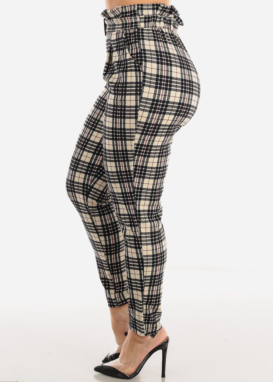 Paperbag Waist Plaid Dressy Skinny Pants Beige sold by Moda product image thumbnail 3
