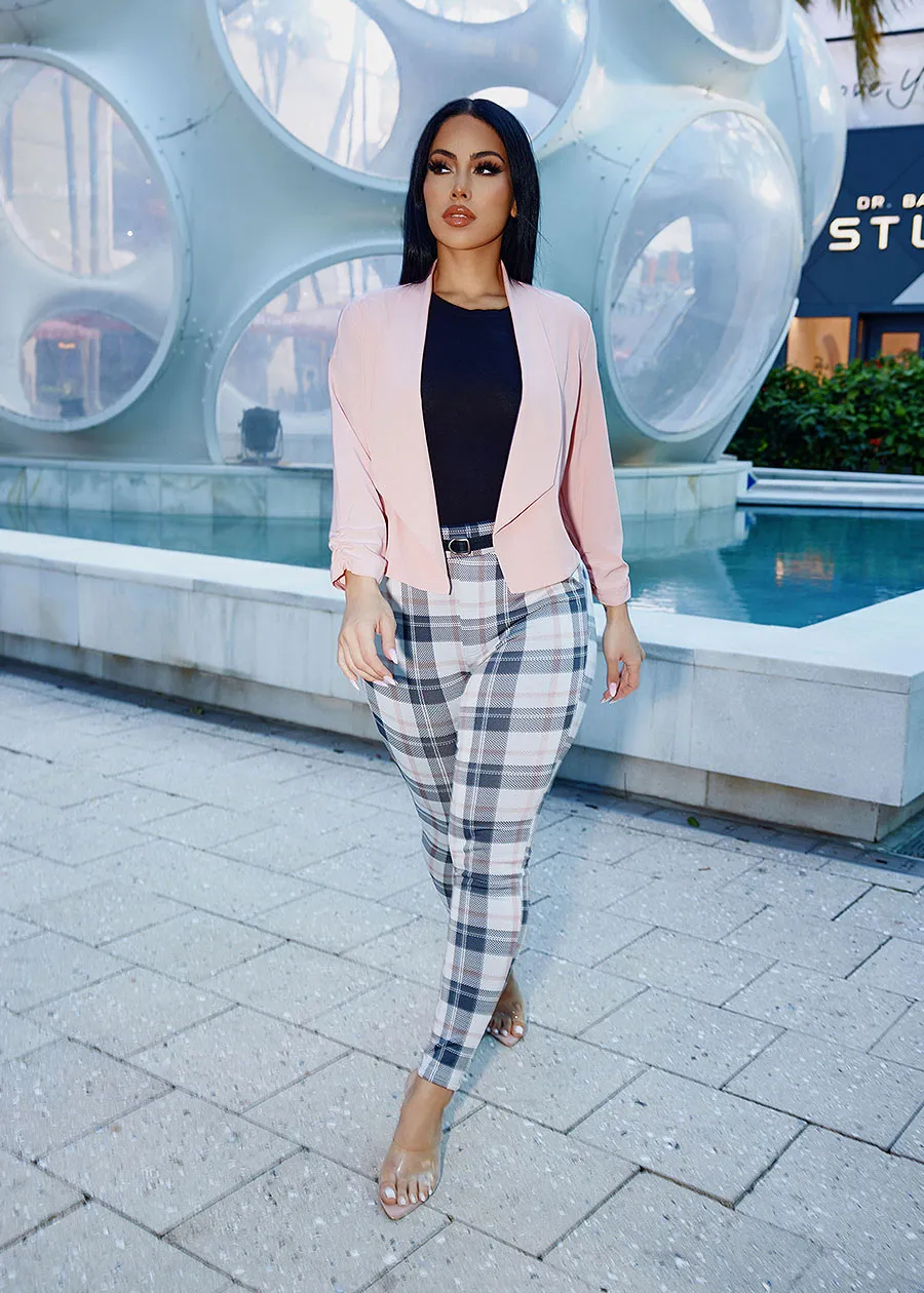 Butt Lifting Plaid Skinny Pants Ivory w Belt sold by Moda product image thumbnail 3