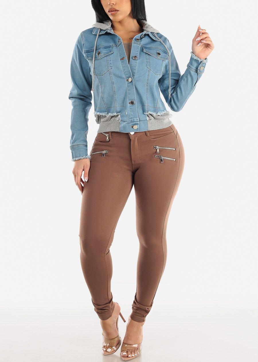 Super Stretch Hooded Button Up Light Denim Jacket sold by Moda product image thumbnail 2
