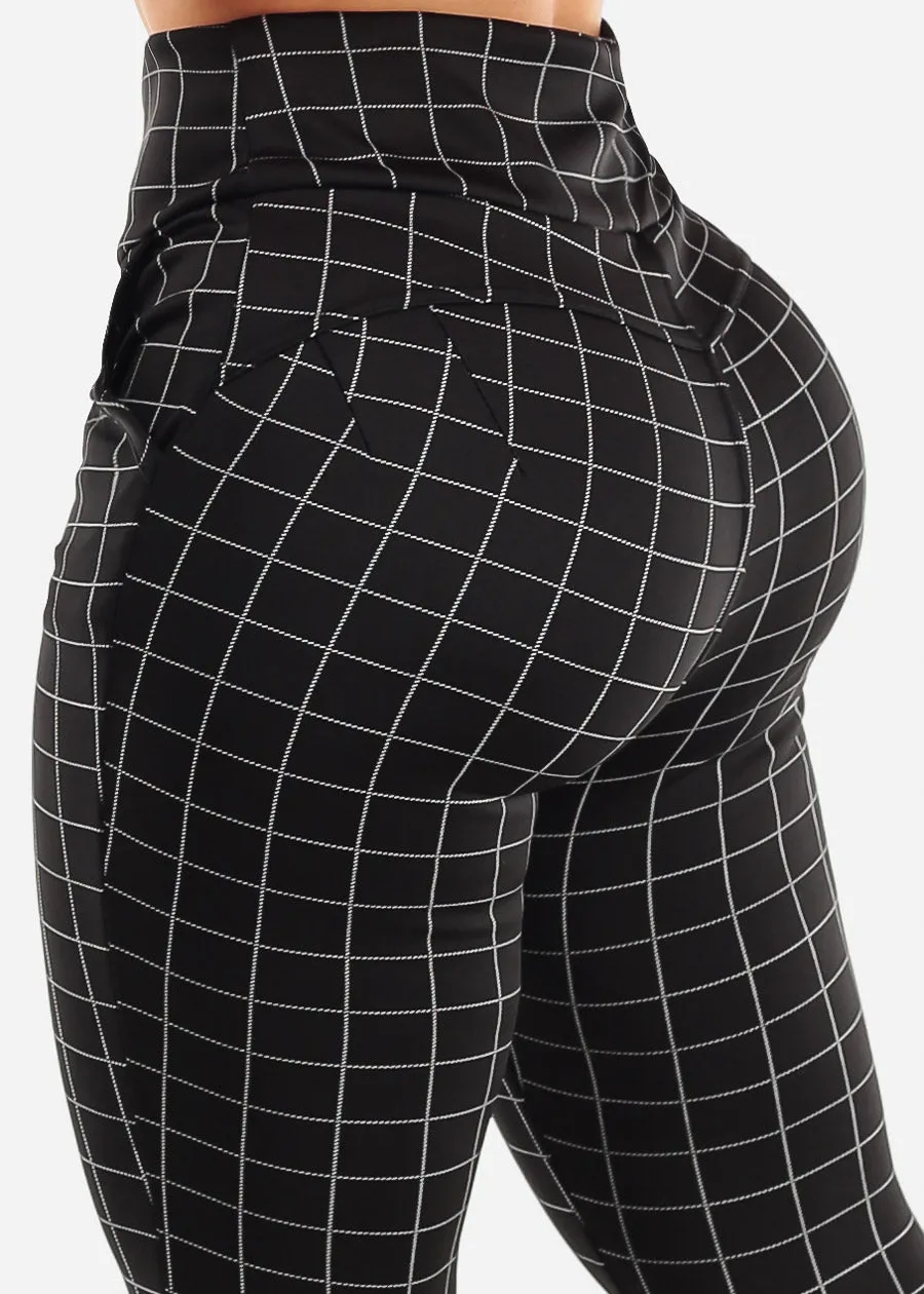 Super High Waist Black Butt Lift Skinny Pants Windowpane sold by Moda