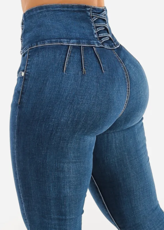 Super High Waist Levantacola Skinny Jeans Dark Sand Wash sold by Moda