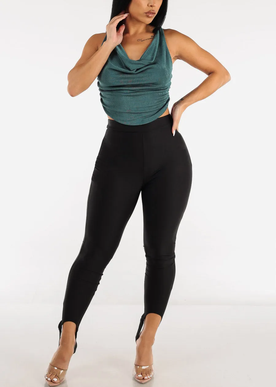 Black High Waisted Satin Stirrup Leggings sold by Moda product image thumbnail 3
