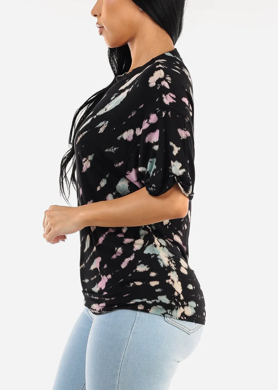 Cuffed Short Sleeve Tie Dye Top Black sold by Moda product image thumbnail 3