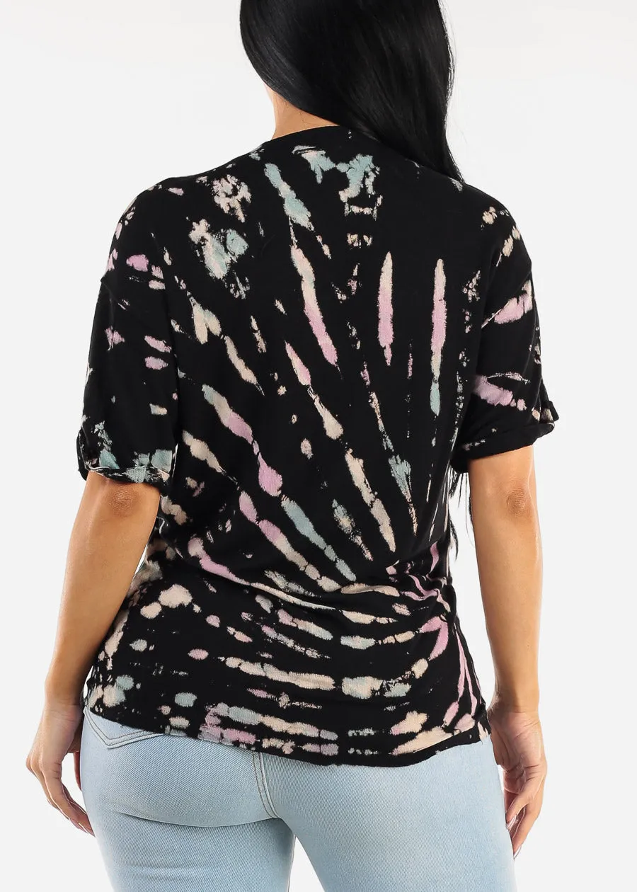 Cuffed Short Sleeve Tie Dye Top Black sold by Moda product image thumbnail 4