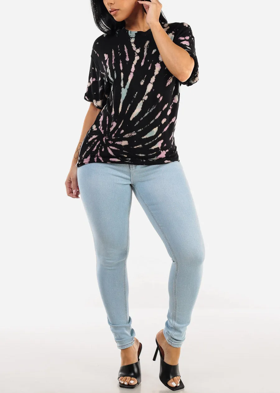 Cuffed Short Sleeve Tie Dye Top Black sold by Moda product image thumbnail 2