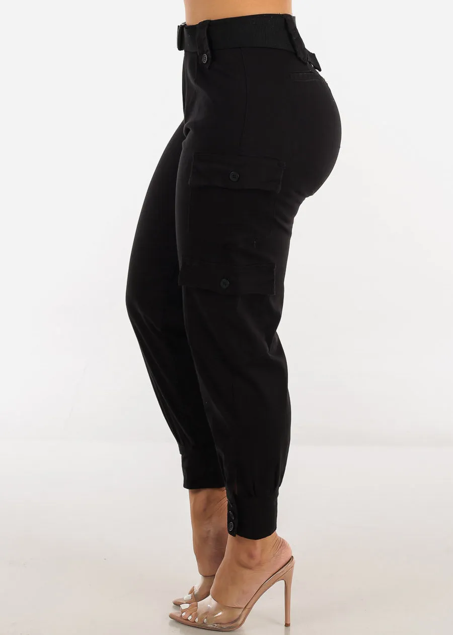 Black High Waist Cargo Jogger Pants w Belt sold by Moda product image thumbnail 3