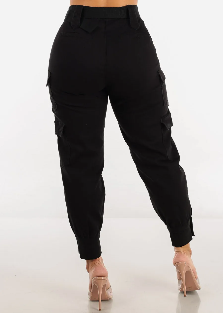 Black High Waist Cargo Jogger Pants w Belt sold by Moda product image thumbnail 4