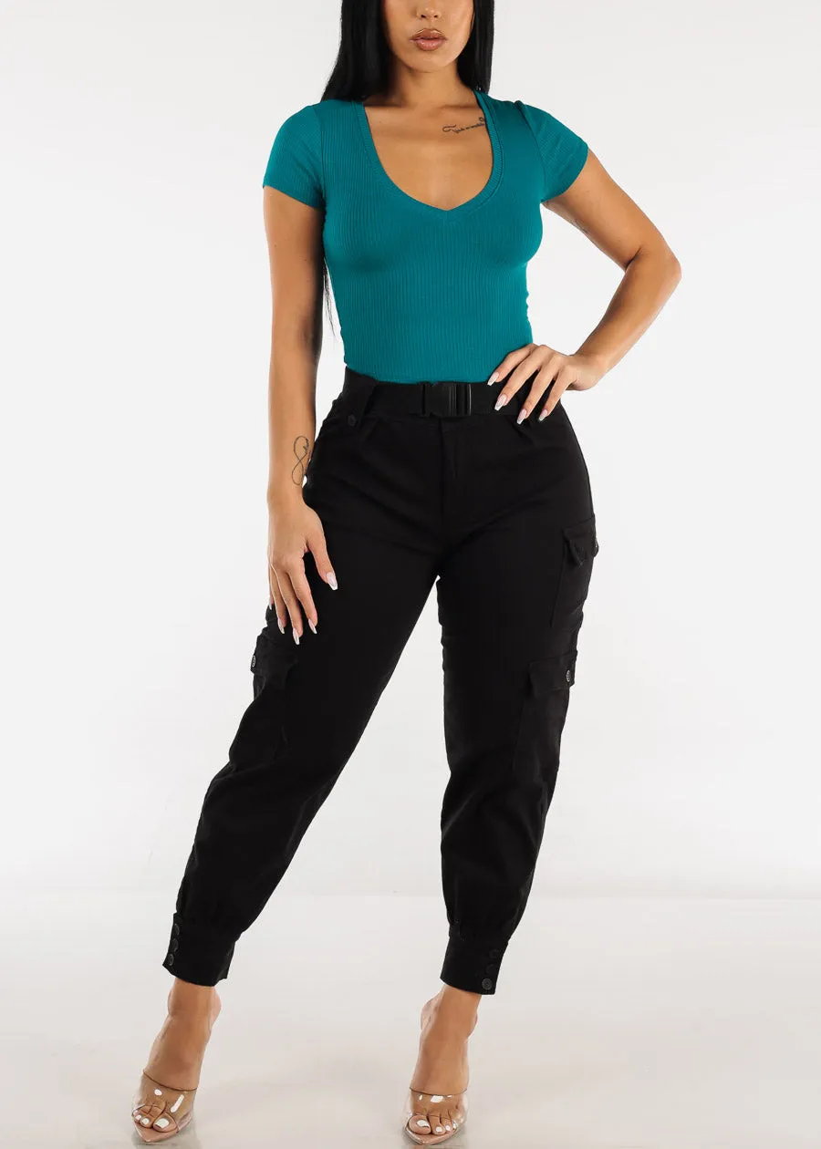 Black High Waist Cargo Jogger Pants w Belt sold by Moda product image thumbnail 2