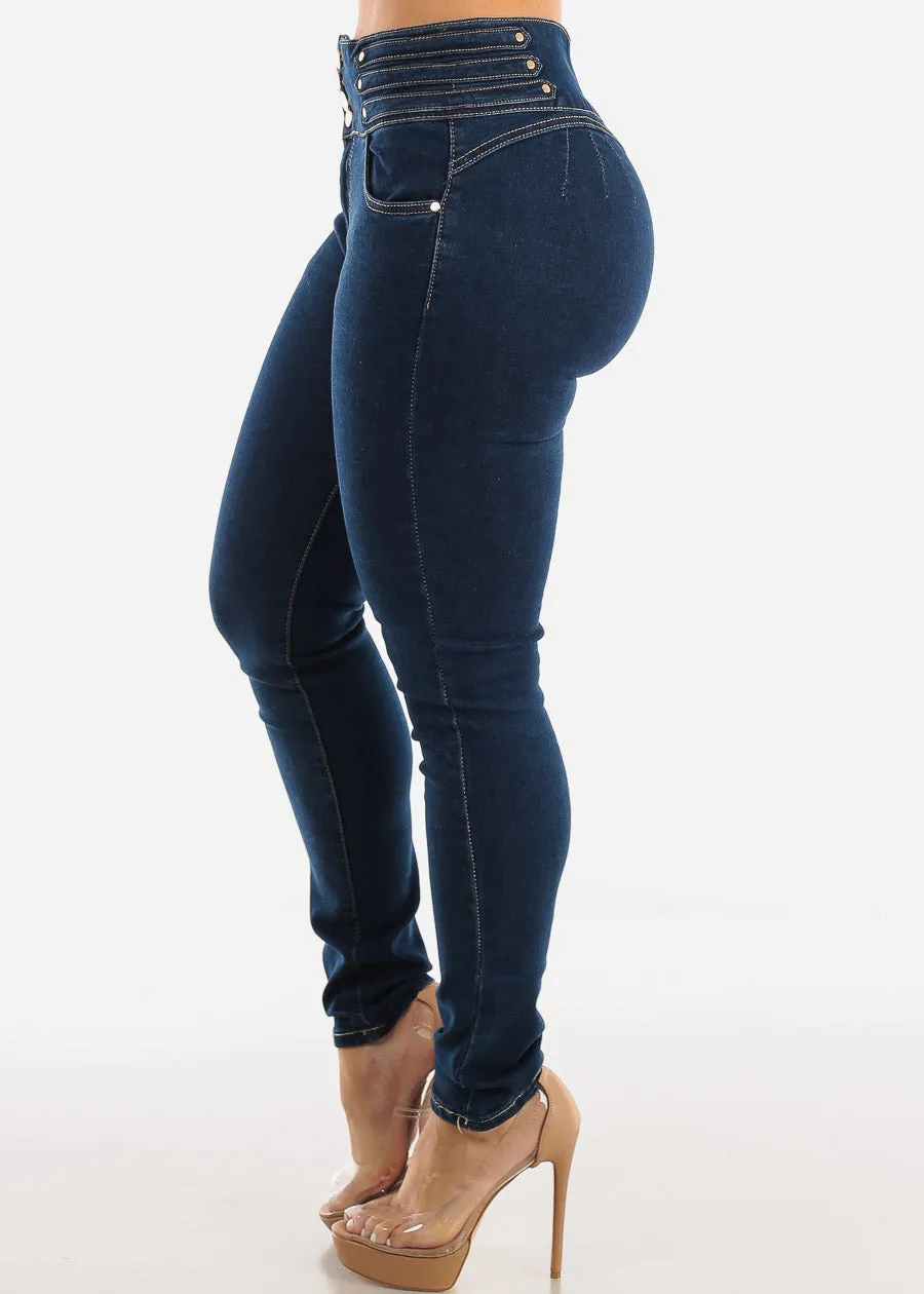 Super High Waisted Butt Lifting Skinny Jeans Dark Blue sold by Moda product image thumbnail 4
