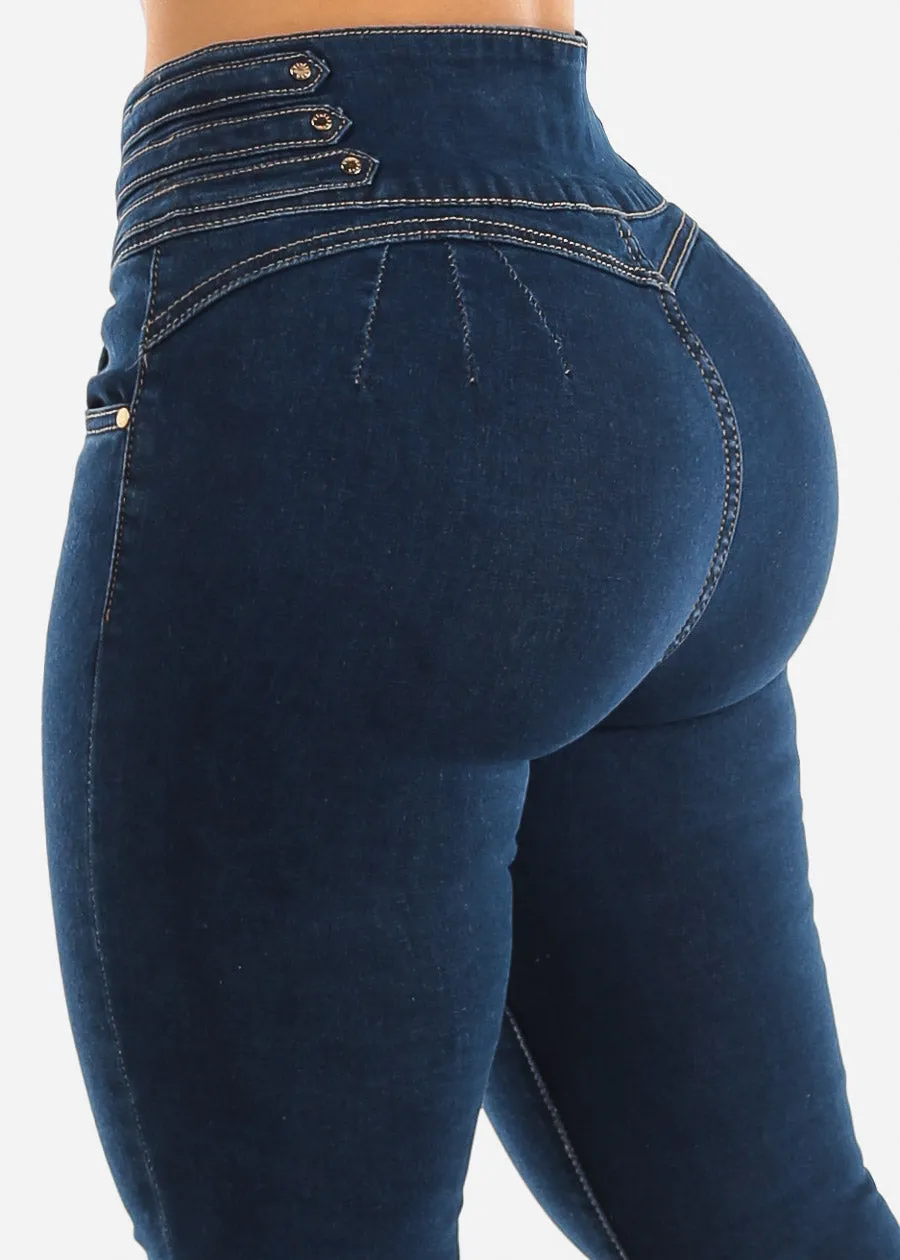 Super High Waisted Butt Lifting Skinny Jeans Dark Blue sold by Moda