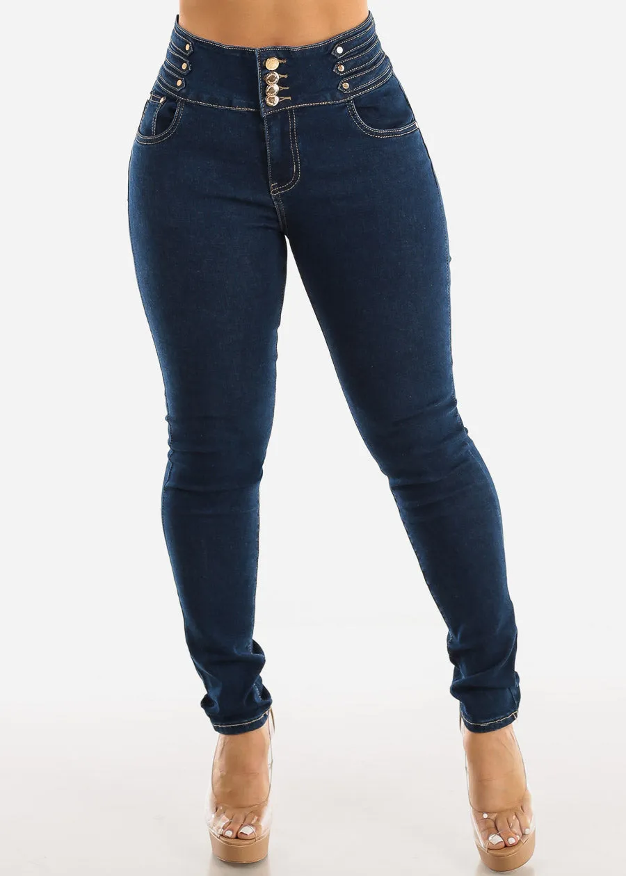 Super High Waisted Butt Lifting Skinny Jeans Dark Blue sold by Moda product image thumbnail 3