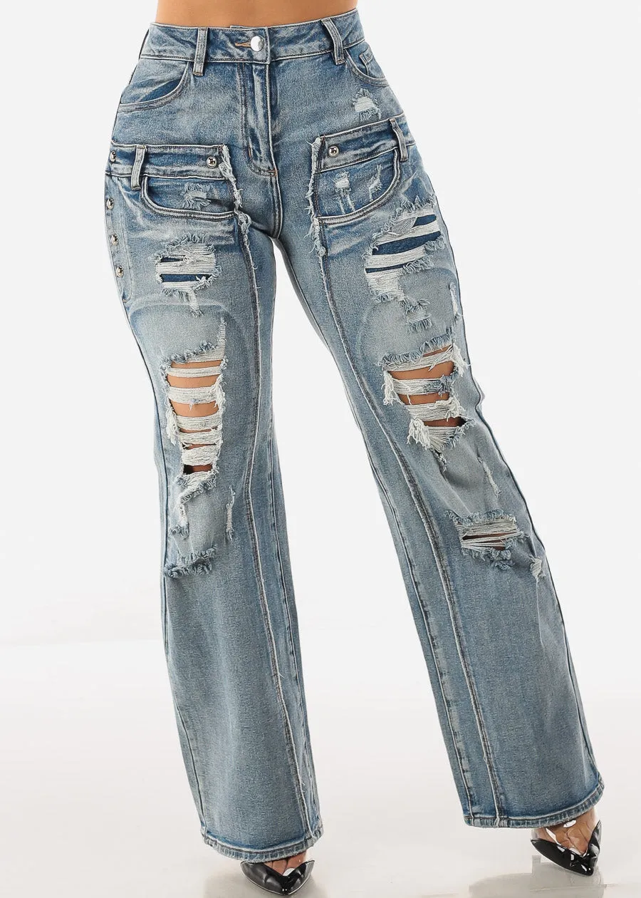 High Waisted Distressed Wide Leg Straight Jeans sold by Moda product image thumbnail 4