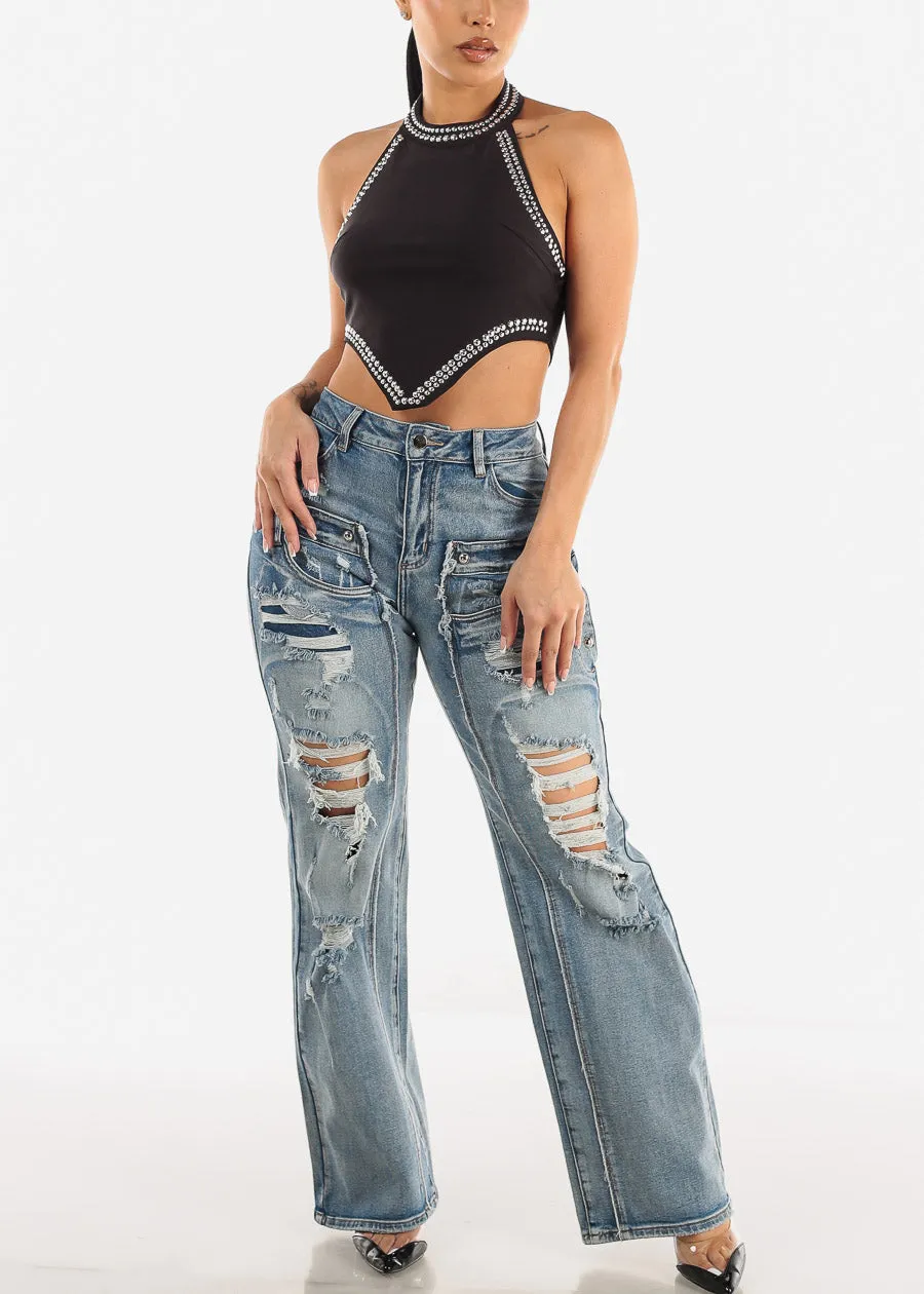 High Waisted Distressed Wide Leg Straight Jeans sold by Moda product image thumbnail 5